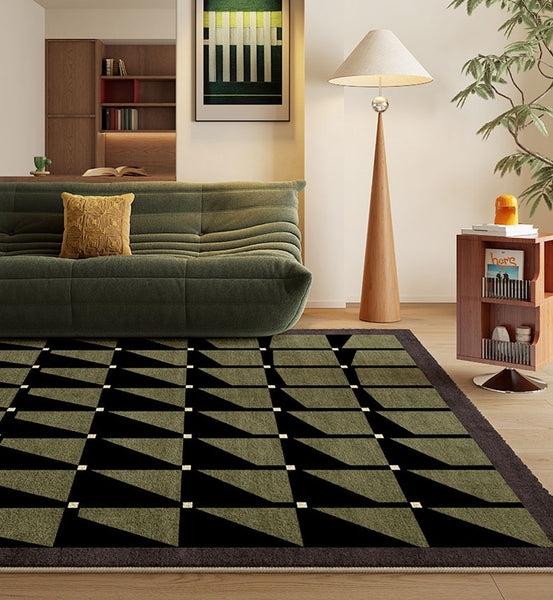 Modern Rugs for Dining Room, Modern Living Room Rug Ideas, Mid Century Modern Rugs Next to Bed, Green Contemporary Rugs for Bedroom-Paintingforhome