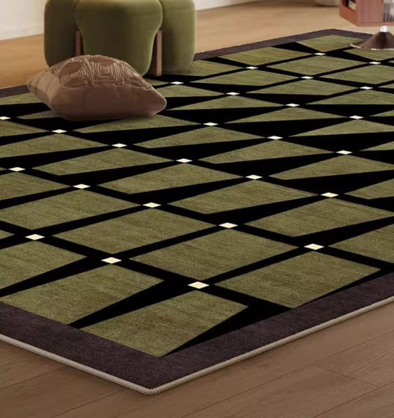 Modern Rugs for Dining Room, Modern Living Room Rug Ideas, Mid Century Modern Rugs Next to Bed, Green Contemporary Rugs for Bedroom-Paintingforhome