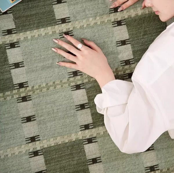 Contemporary Modern Rug for Living Room, Green Modern Area Rugs for Bedroom, Geometric Round Rugs for Dining Room, Circular Modern Rugs under Chairs-Paintingforhome