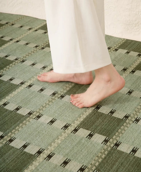 Contemporary Modern Rug for Living Room, Green Modern Area Rugs for Bedroom, Geometric Round Rugs for Dining Room, Circular Modern Rugs under Chairs-Paintingforhome