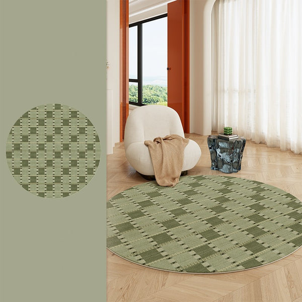 Contemporary Modern Rug for Living Room, Green Modern Area Rugs for Bedroom, Geometric Round Rugs for Dining Room, Circular Modern Rugs under Chairs-Paintingforhome