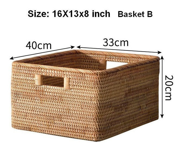 Storage Basket for Shelves, Large Rectangular Storage Baskets, Storage Baskets for Kitchen, Woven Rattan Storage Baskets for Bedroom-Paintingforhome