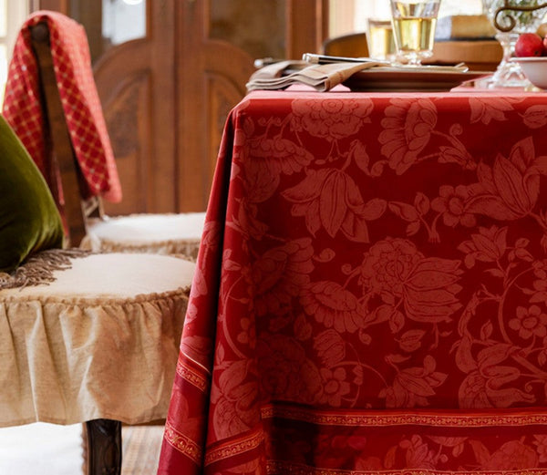 Long Rectangle Tablecloth for Dining Room Table, Christmas Table Cloth, Wedding Tablecloth, Red Flower Pattern Tablecloth for Home Decoration, Square Tablecloth-Paintingforhome