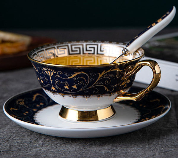 Porcelain Tea Cup Saucer Set, Unique Blue Tea Cup and Saucer in Gift Box, Royal Ceramic Cups, Elegant Ceramic Coffee Cups-Paintingforhome