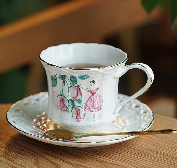 Elegant British Tea Cups, Beautiful Porcelain Tea Cup Saucer Set, Traditional English Tea Cup and Saucer, Unique Ceramic Coffee Cups-Paintingforhome