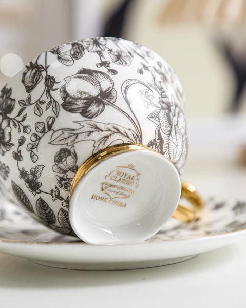 Elegant Flower Ceramic Cups, Unique Royal Coffee Cup and Saucer, Creative Porcelain Tea Cup Saucer Set, Beautiful British Tea Cups-Paintingforhome