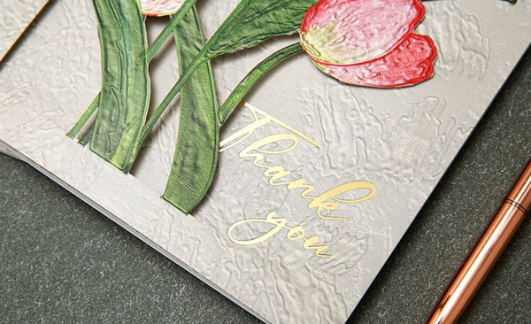 Creative Birthday Greeting Card, Tulip Flower Greeting Cards, Beautiful Greeting Cards to Friends, Original Handmade Greeting Cards-Paintingforhome