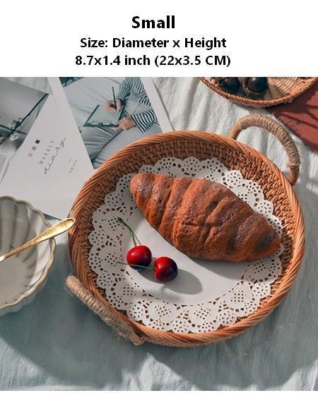 Rattan Storage Basket with Handle, Small Storage Baskets, Round Straoge Basket, Woven Storage Baskets for Kitchen-Paintingforhome