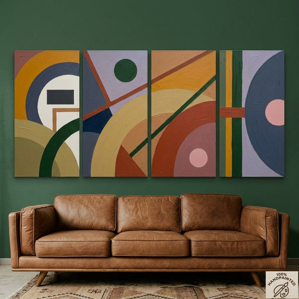 Modern Contemporary Paintings, Geometric Abstract Paintings, Hand Painted Canvas Art, Multi Panel Wall Painting