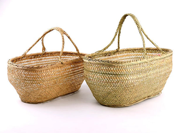 Large Natural Hand-woven Bamboo Basket, Picnic Food Basket with Handle, Lovely Bamboo Baskets for Vegetable, Natural Fruit Basket Kitchen Storage Baskets-Paintingforhome