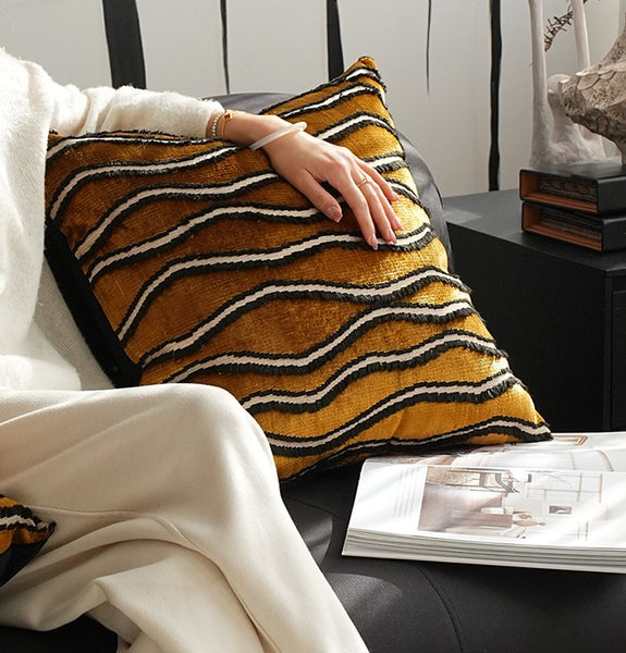 Golden Contemporary Pillows, Abstract Decorative Throw Pillows, Square Modern Throw Pillows for Couch, Large Simple Throw Pillow for Interior Design-Paintingforhome