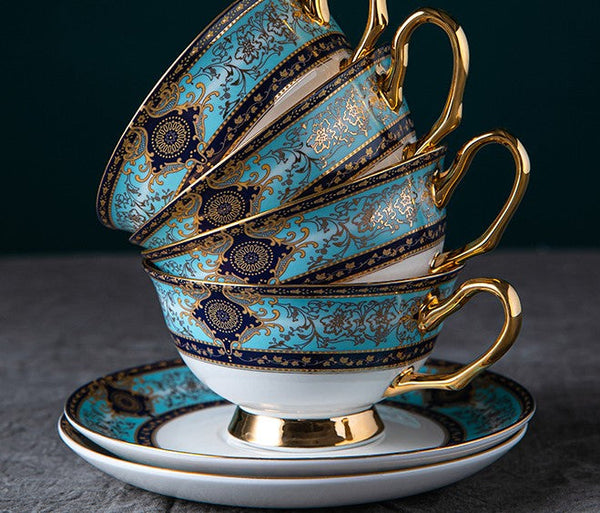 Unique Tea Cup and Saucer in Gift Box, Elegant British Ceramic Coffee Cups, Bone China Porcelain Tea Cup Set for Office-Paintingforhome