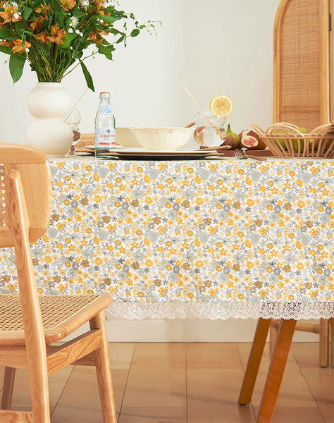 Dining Room Flower Table Cloths, Cotton Rectangular Table Covers for Kitchen, Farmhouse Table Cloth, Wedding Tablecloth, Square Tablecloth for Round Table-Paintingforhome