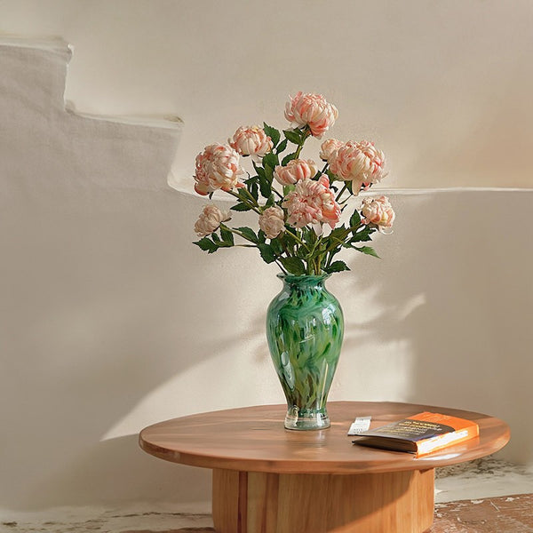 Large Green Glass Flower Vases, Modern Glass Flower Vases, Water Holding Flower Vases, Handmade Flower Vases on Table-Paintingforhome