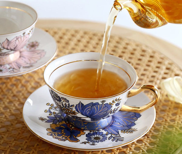 Elegant Ceramic Coffee Cups, Afternoon British Tea Cups, Unique Iris Flower Tea Cup and Saucer in Gift Box, Royal Porcelain Tea Cup Set-Paintingforhome