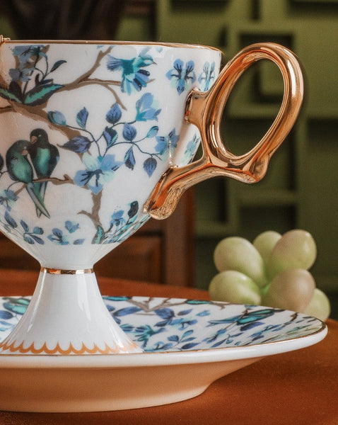 Ceramic Tea Cup and Saucer in Gift Box, British Tea Cup set, Elegant Ceramic Coffee Cups, Creative Porcelain Tea Cup Set and Saucer-Paintingforhome