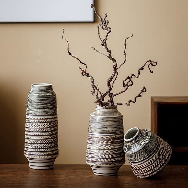 Modern Bouquet Flower Vases, Centerpiece on Dining Table, Handmade Pottery Flower Vases Urn, Water Holding Flower Vases, Large Flower Vase on Table-Paintingforhome