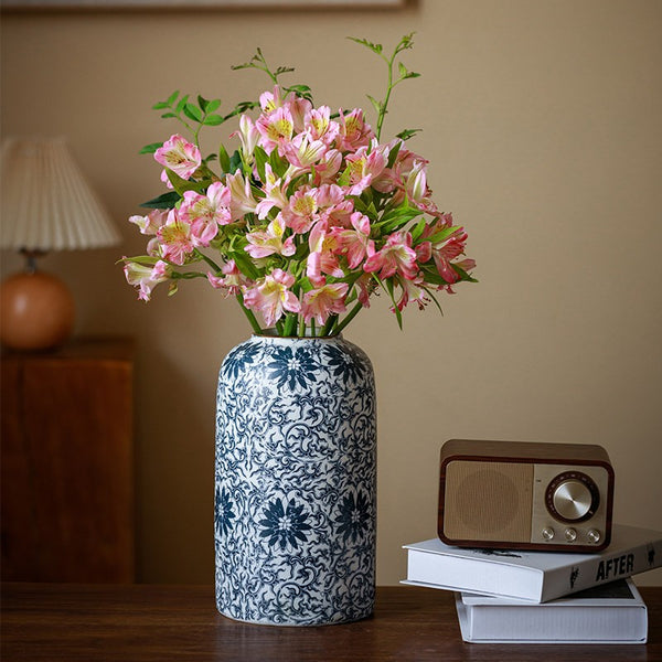 Vintage Bouquet Flower Vases, Centerpiece on Dining Table, Large Blue Flower Vase on Table, Handmade Porcelain Flower Vases Urn, Water Holding Flower Vases-Paintingforhome