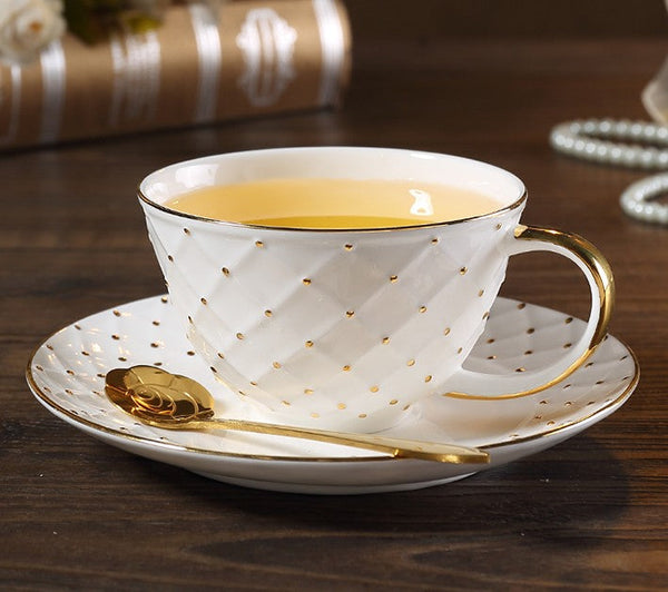 Elegant Ceramic Tea Cups, 6.8 oz Tea Cup and Saucer in Gift Box as Birthday Gift, Beautiful British Tea Cups, Creative Porcelain Tea Cup Set-Paintingforhome