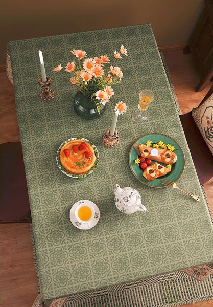 Rectangle Table Cover Ideas for Dining Table, Square Tablecloth for Round Table, Green Flower Pattern Table Cover for Kitchen, Outdoor Picnic Tablecloth-Paintingforhome