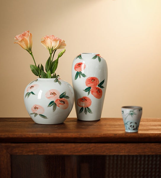 Handmade Water Holding Flower Vases, Modern Flower Vase Centerpiece on Table, Porcelain Flower Vases, Ceramic Bouquet Vases-Paintingforhome