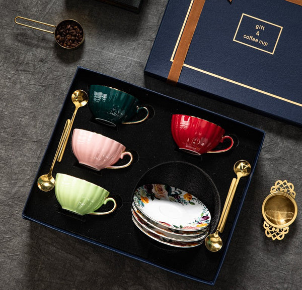 Elegant Ceramic Coffee Cups, Beautiful British Tea Cups, Creative Porcelain Tea Cup Saucer Set, 6.8 oz Tea Cup and Saucer in Gift Box-Paintingforhome