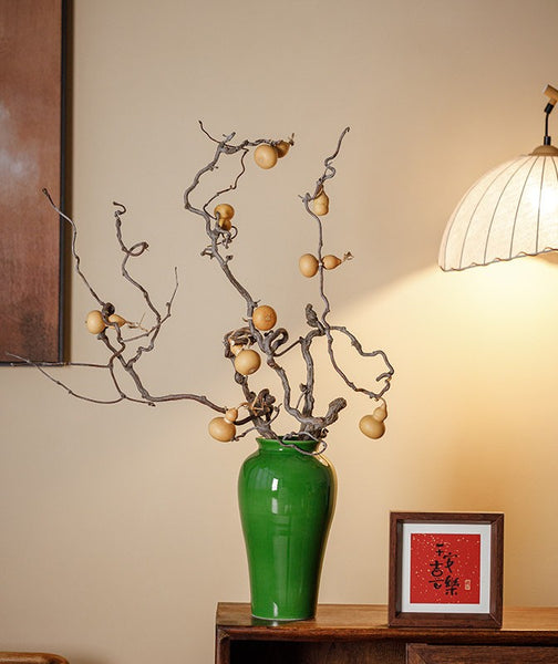 Handmade Water Holding Flower Vase, Centerpiece Ceramic Bud Vases, Green Porcelain Flower Vases, Vintage Flower Vases on Table-Paintingforhome