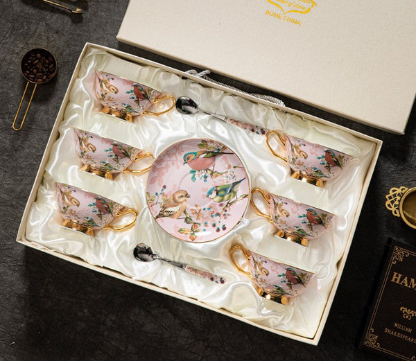 Lovely Birds Ceramic Cups, Elegant Ceramic Coffee Cups, Afternoon Porcelain Tea Cup Saucer Set, Unique Tea Cup and Saucer in Gift Box-Paintingforhome