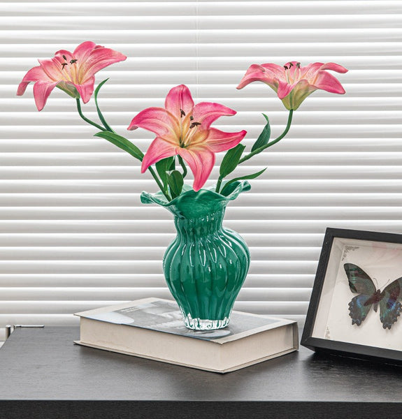 Unique Handmade Liuli Vases, Color Glaze Vase, Contemporary Vases for Modern Home Decor, Green Glass Bud Vases, Centerpiece Vases on Table-Paintingforhome