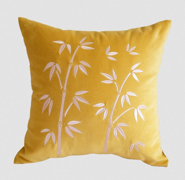 Decorative Pillow Arrangement Ideas for Couch, Large Decorative Pillows for Couch, Modern Throw Pillows for Bedroom, Living Room Decorative Pillows, Yellow Embroidered Bamboo Cushion-Paintingforhome