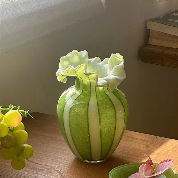 Modern Glass Flower Vases, Green Glass Flower Vases, Bud Vases, Water Holding Flower Vases, Handmade Flower Vases on Table-Paintingforhome