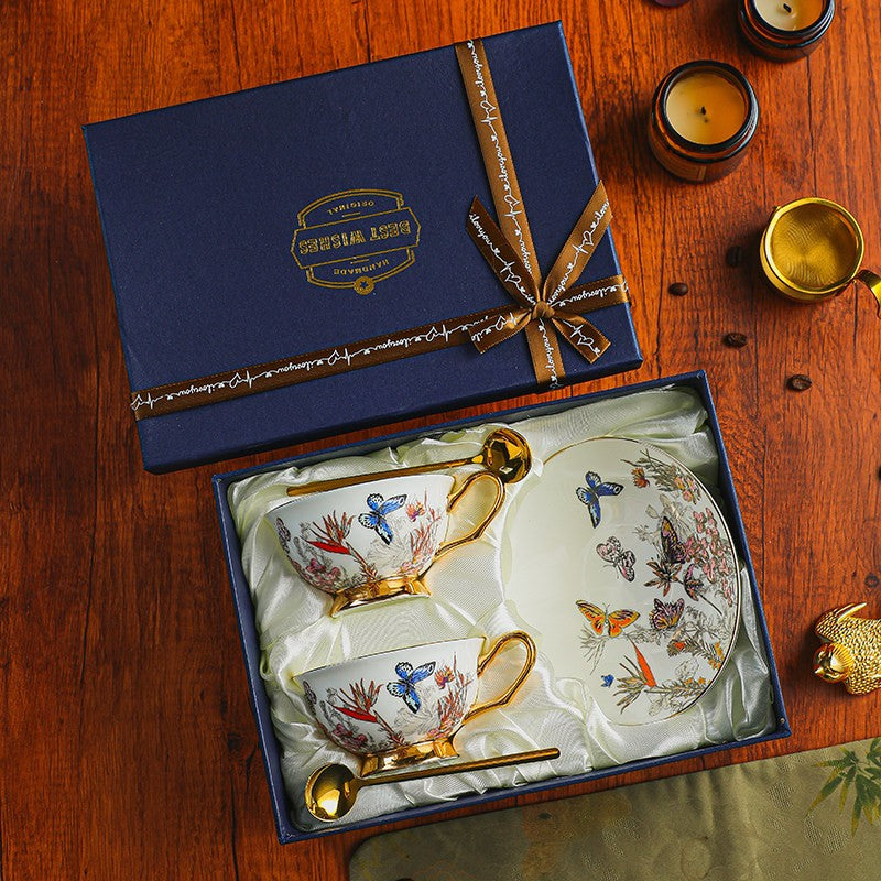 British Afternoon Tea Cup And Saucer Set, Ceramic Coffee Cups Elegant Floral Design Tableware