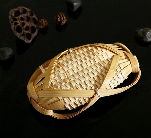 Natural Hand-woven Bamboo Basket, Lovely Cute Picnic Food Basket, Bamboo Basket for Food, Natural Fruit Basket Kitchen Storage Baskets-Paintingforhome