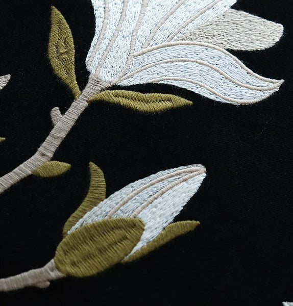Decorative Pillow Arrangement Ideas for Couch, Magnolia Embroidered Cushion, Large Decorative Pillows for Couch, Modern Throw Pillows for Bedroom, Living Room Decorative Pillows-Paintingforhome