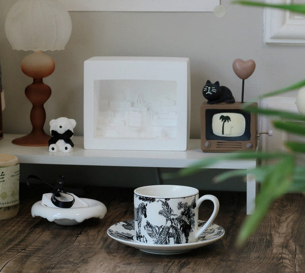 Royal Ceramic Cups, Elegant Ceramic Coffee Cups, 6.8 oz Tea Cup and Saucer in Gift Box, Zebra Jungle Porcelain Tea Cup Saucer Set-Paintingforhome