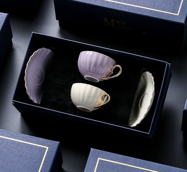 Handmade Beautiful British Tea Cups, Creative Porcelain Tea Cup Saucer Set of 2 Cups, Elegant Macaroon Ceramic Coffee Cups, 6.8 oz Tea Cup and Saucer in Gift Box as Birthday Gift-Paintingforhome