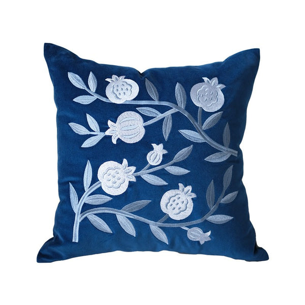 Large Decorative Pillows for Couch, Living Room Decorative Pillows, Blue Embroidered Pomegranate Cushion, Modern Throw Pillows for Bedroom, Decorative Pillow Arrangement Ideas for Couch-Paintingforhome