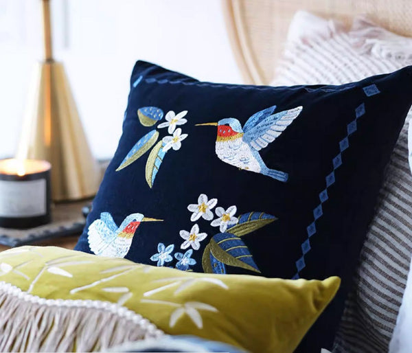 Decorative Pillow Arrangement Ideas for Couch, Vintage Decorative Pillows, Embroidered Birds Cushion, Decorative Pillows for Couch, Modern Throw Pillows for Bedroom-Paintingforhome