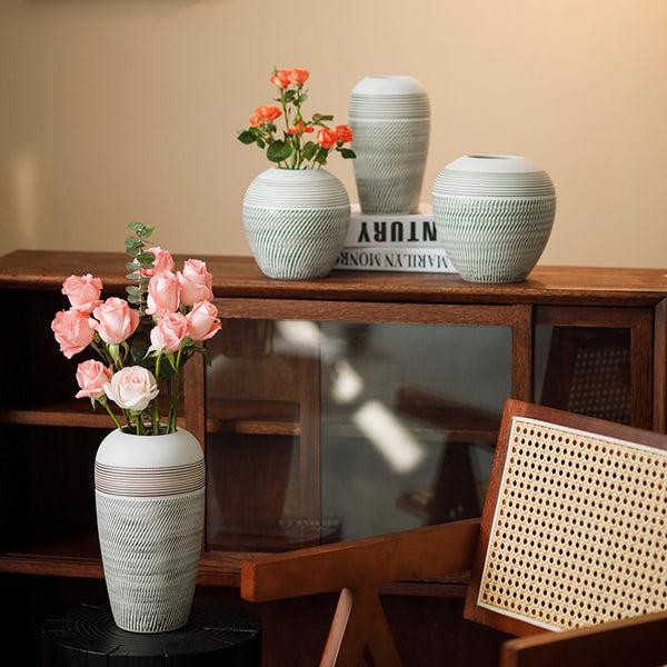 Centerpiece on Dining Table, Large Flower Vase on Table, Pottery Flower Vases Urn, Modern Bouquet Flower Vases, Handmade Water Holding Flower Vases-Paintingforhome