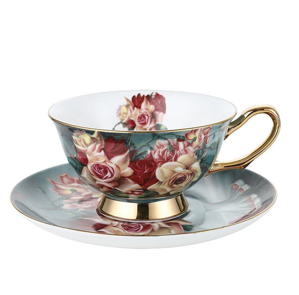 Large Rose Royal Ceramic Cups, Afternoon Porcelain Tea Cup Saucer Set, 6.8 oz Tea Cup and Saucer in Gift Box, Elegant Flower Ceramic Coffee Cups-Paintingforhome