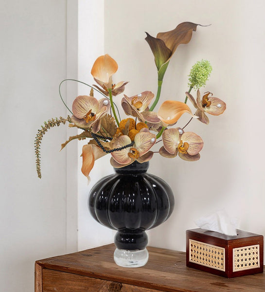 Black Glaze Vase, Contemporary Vases for Modern Home Decor, Black Glass Bud Vases, Handmade Liuli Vases, Centerpiece Vases on Table-Paintingforhome