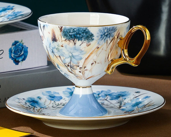 Elegant Ceramic Coffee Cup with Saucer, British Tea Cup set, Ceramic Tea Cup and Saucer Set in Gift Box, Porcelain Tea Cup Set and Saucer Set-Paintingforhome