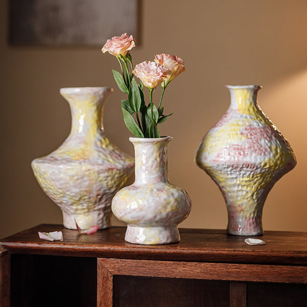 Modern Bouquet Flower Vases, Handmade Water Holding Flower Vases, Centerpiece on Dining Table, Large Flower Vase on Table, Pottery Flower Vases-Paintingforhome