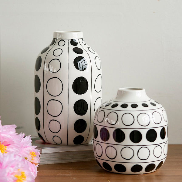 Ceramic Bud Vases, Black and White Polka Dot Flower Vase, Small Flower Vases on Table, Modern Porcelain Flower Vases, Handmade Water Holding Flower Vases-Paintingforhome