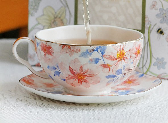 Flower Bone China Porcelain Tea Cup Set, Unique Tea Cup and Saucer in Gift Box,British Royal Ceramic Cups for Afternoon Tea, Elegant Ceramic Coffee Cups-Paintingforhome