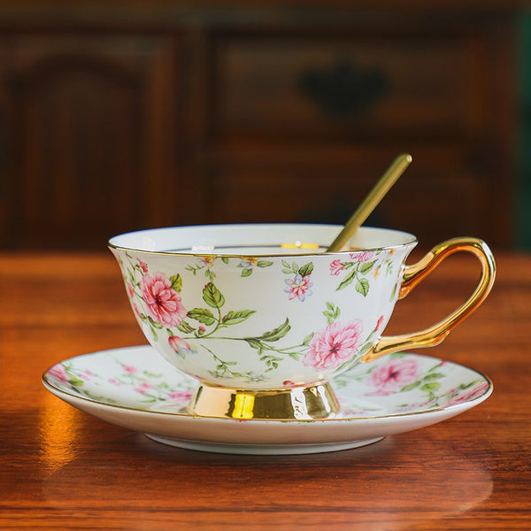 Elegant British Ceramic Coffee Cup with Saucer Set of 2 Cups, Floral British Tea Cup and Saucer in Gift Box, Porcelain Tea Cup and Saucer Set-Paintingforhome