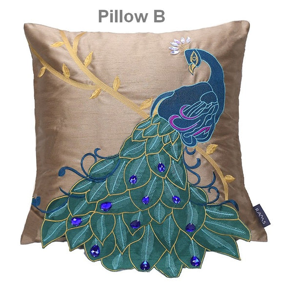 Beautiful Decorative Throw Pillows, Embroider Peacock Cotton and linen Pillow Cover, Decorative Sofa Pillows, Decorative Pillows for Couch-Paintingforhome