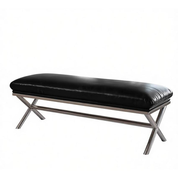 Modern Shoe Changing Ottoman, Mid-Century Hall Bench, Luxury Genuine Leather Entry Bench, Upholstered Shoe Bench, Contemporay Bedroom Bench, Narrow Entryway Bench-Paintingforhome