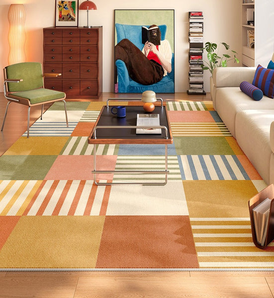 Living Room Modern Rugs, Modern Living Room Rug Placement Ideas, Contemporary Geometric Rugs for Bedroom, Colorful Carpets for Apartment