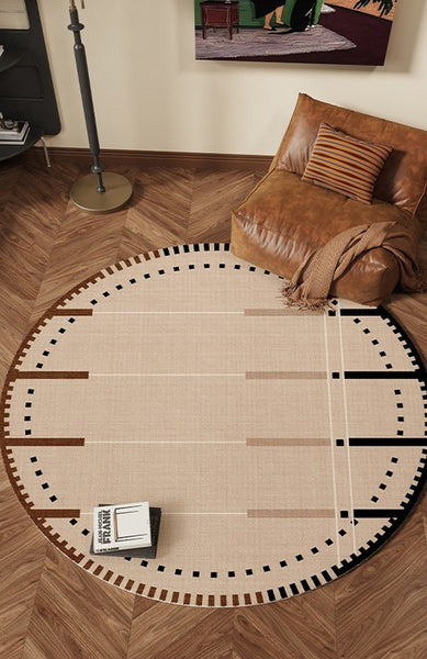 Geometric Round Rugs for Dining Room, Contemporary Modern Rugs, Mid Century Modern Rugs under Chairs, Bedroom Circular Modern Rugs-Paintingforhome